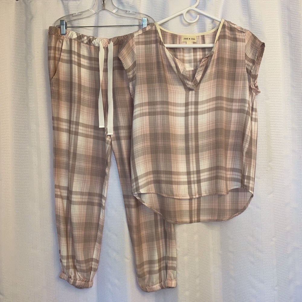 CLOTH & STONE 2 PC LOUNGE PAJAMA SET TOP BOTTOMS WOMENS SIZE M/S Plaid NWOT.